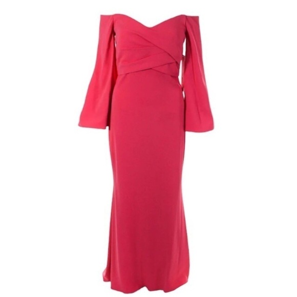 NWT Badgley Mischka Off Shoulder Formal Maxi Dress Gown Size 0 Coral Pink - Picture 1 of 13